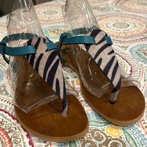 BC Footwear Zebra/Turquoise Leather Sandal size 8 women’s